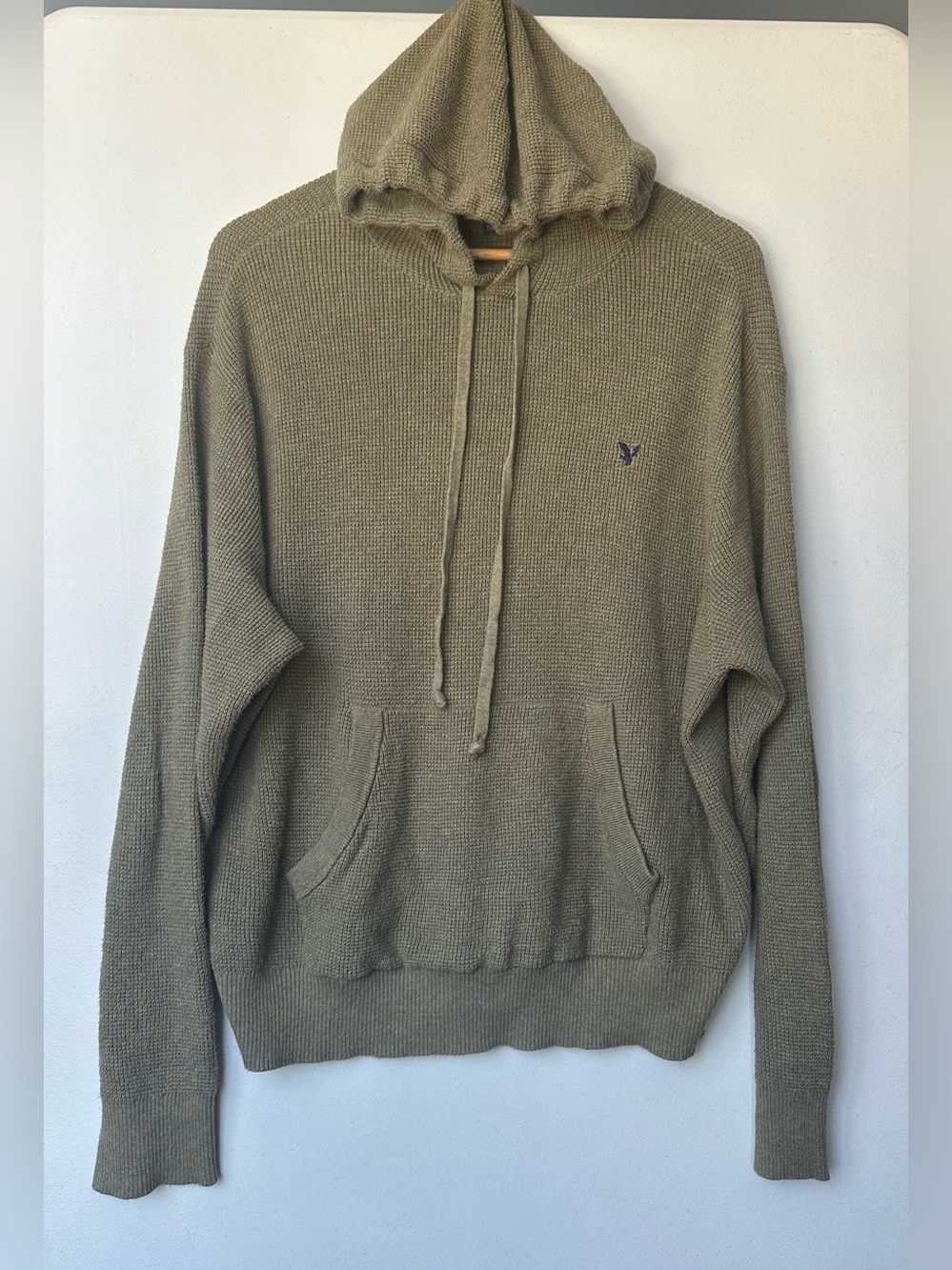 American Eagle Outfitters Olive Green Knit Hooded Sweatshirt - Men's